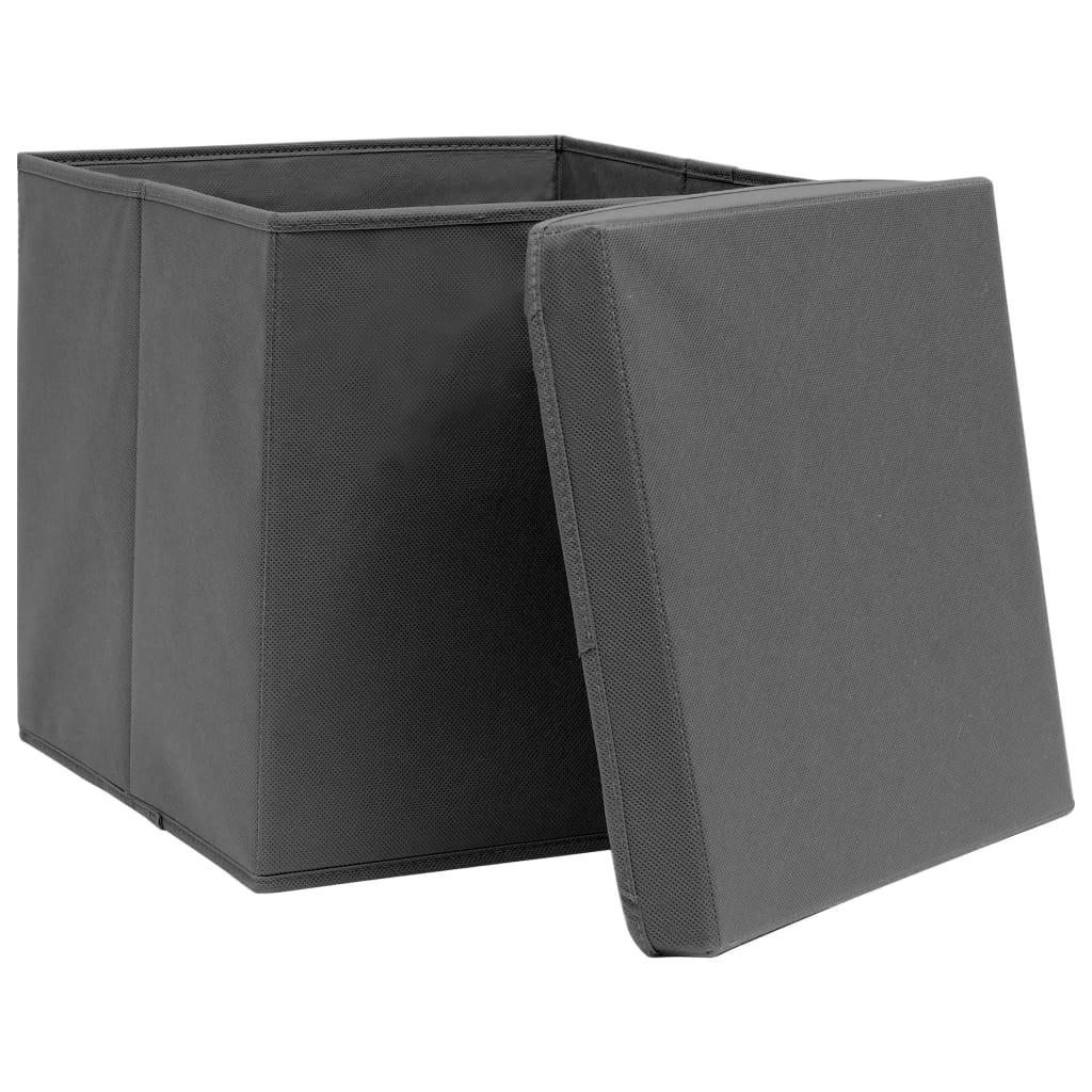 Storage Boxes with Covers 10 pcs 28x28x28 cm Grey
